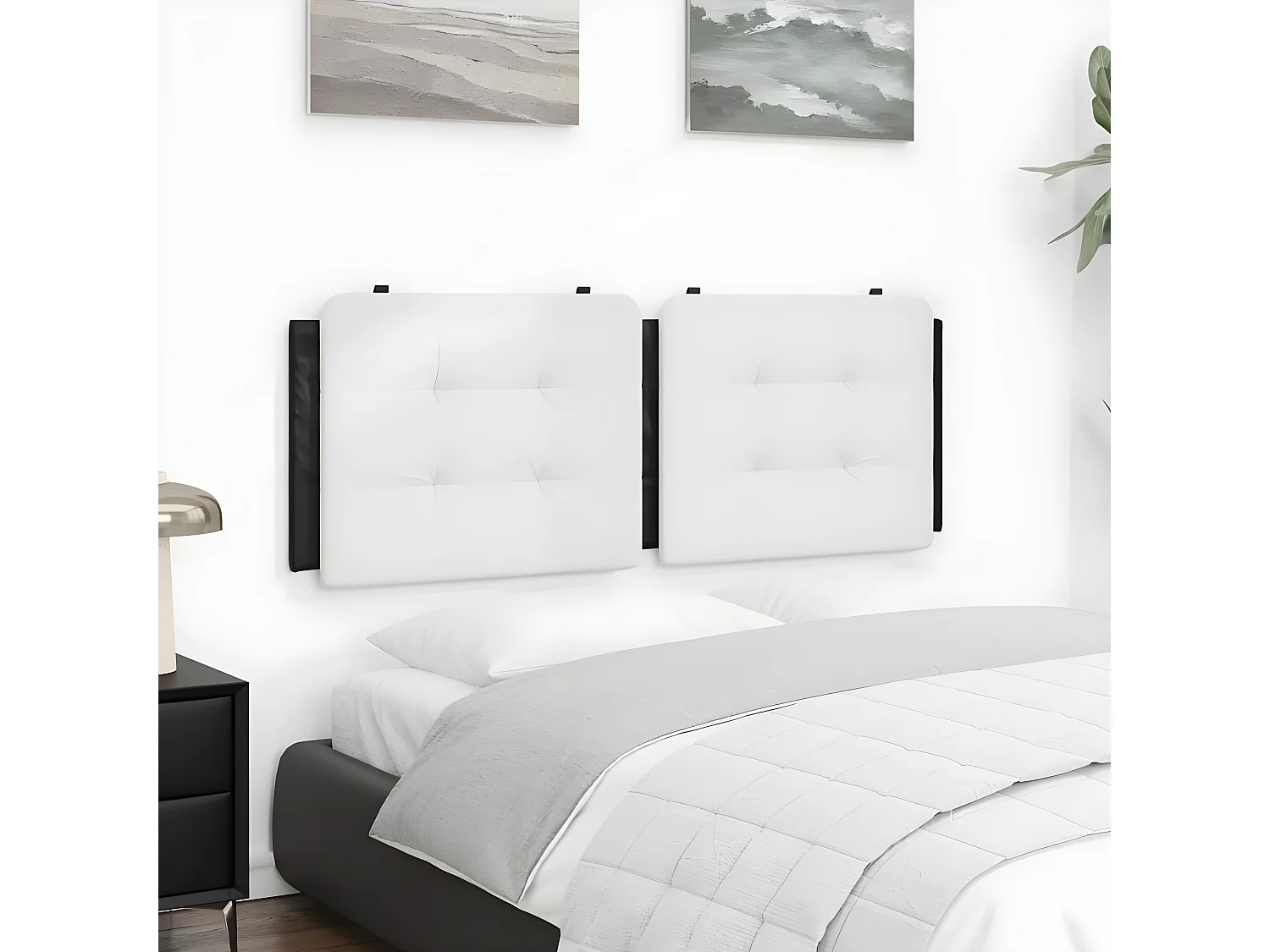 Coussin de tête de lit noir et blanc 120 cm similicuir