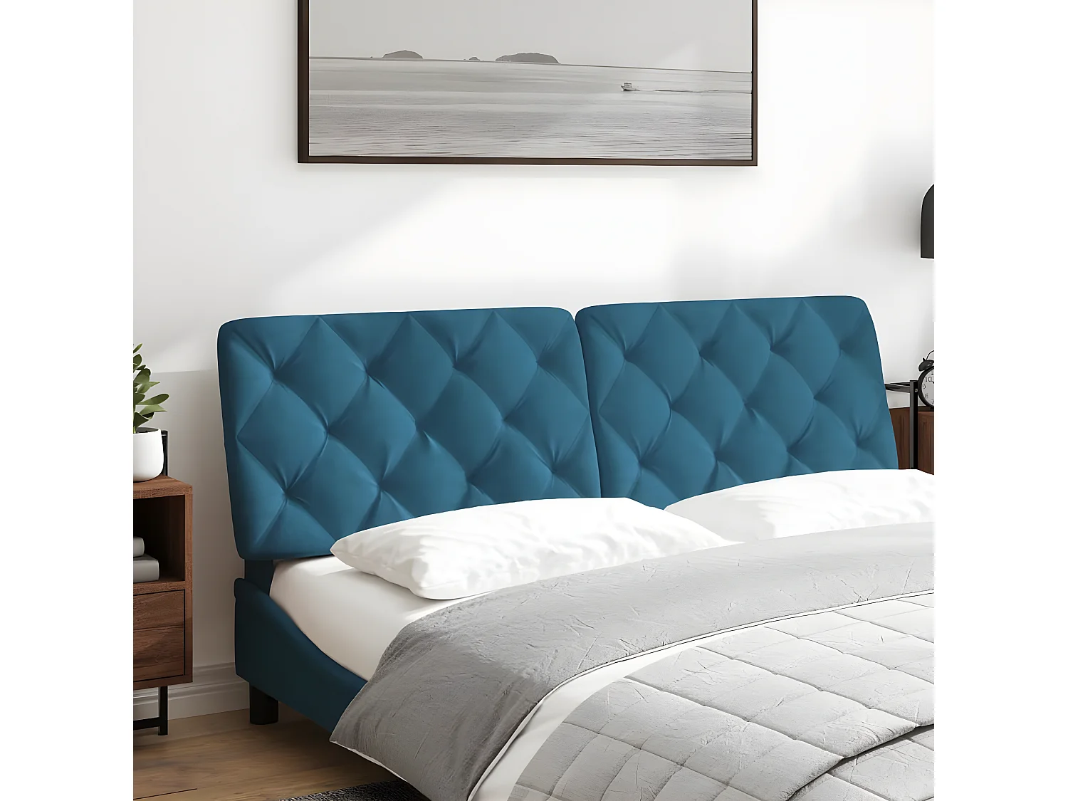 Coussin de tête de lit bleu 160 cm velours