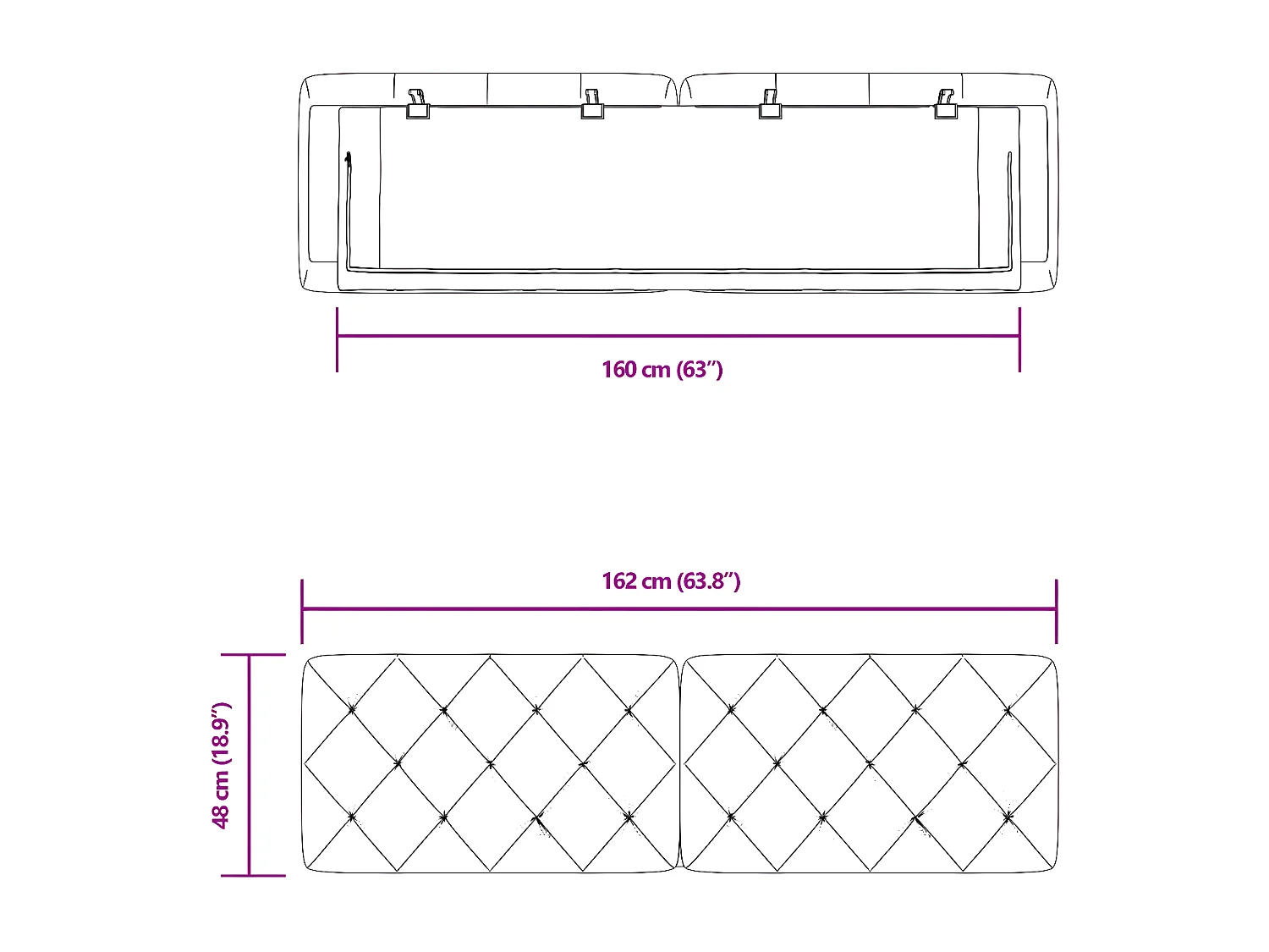 Coussin de tête de lit bleu 160 cm velours