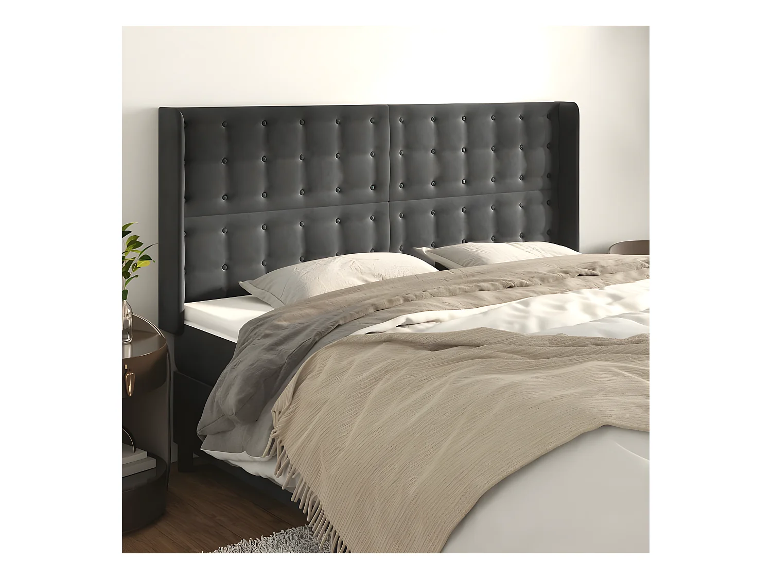 Tête de lit avec oreilles Gris foncé 183x16x118/128 cm Velours