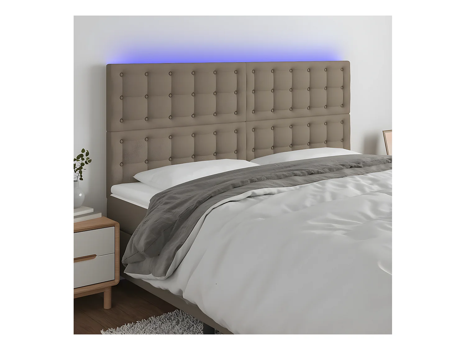 Tête de lit à LED Taupe 200x5x118/128 cm Tissu