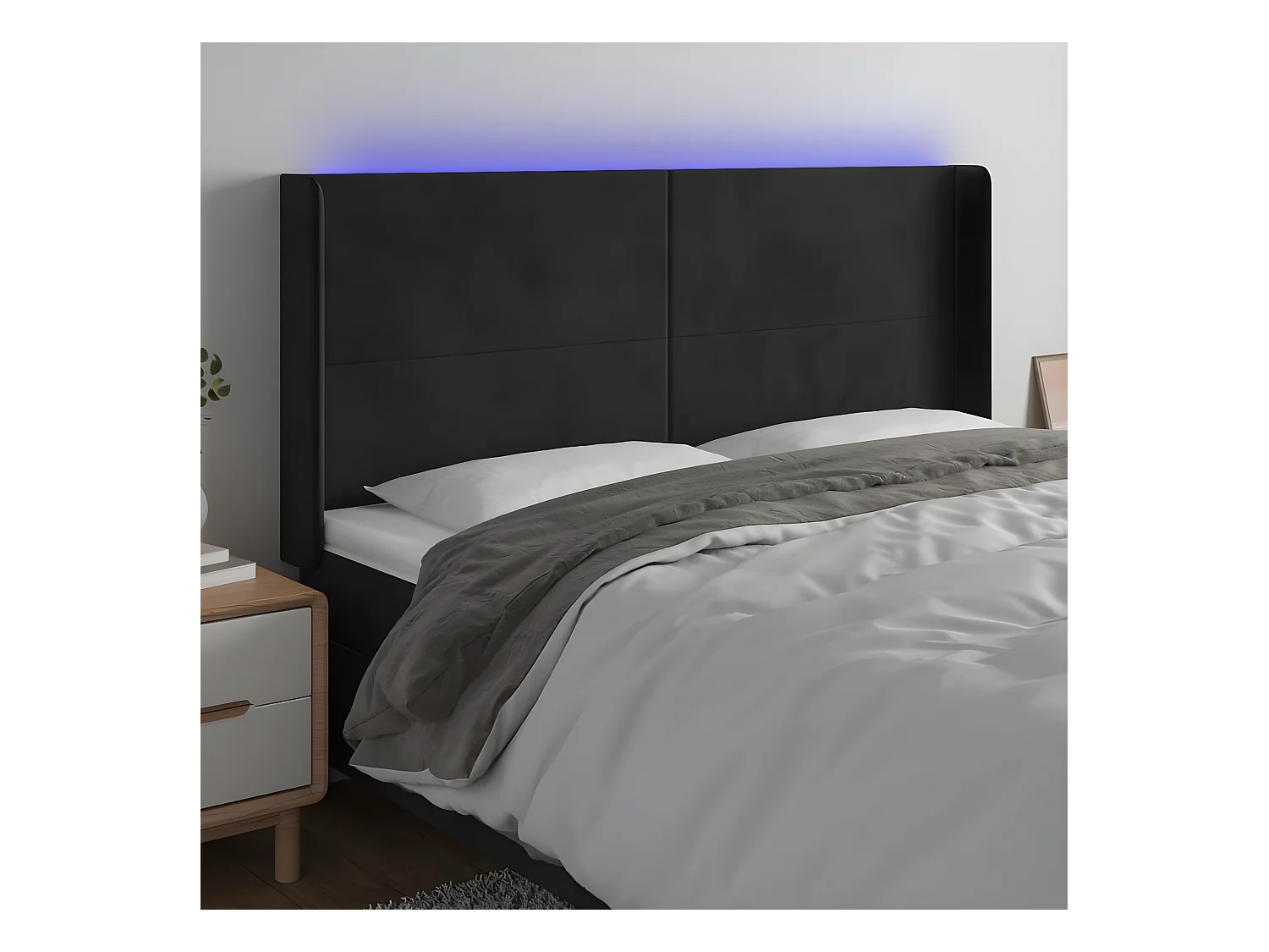 Tête de lit à LED Noir 163x16x118/128 cm Velours