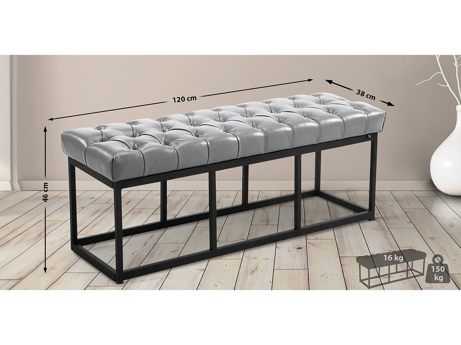 Bankzitting - Kunstleer & Metaal mat zwart - grijs - Amun