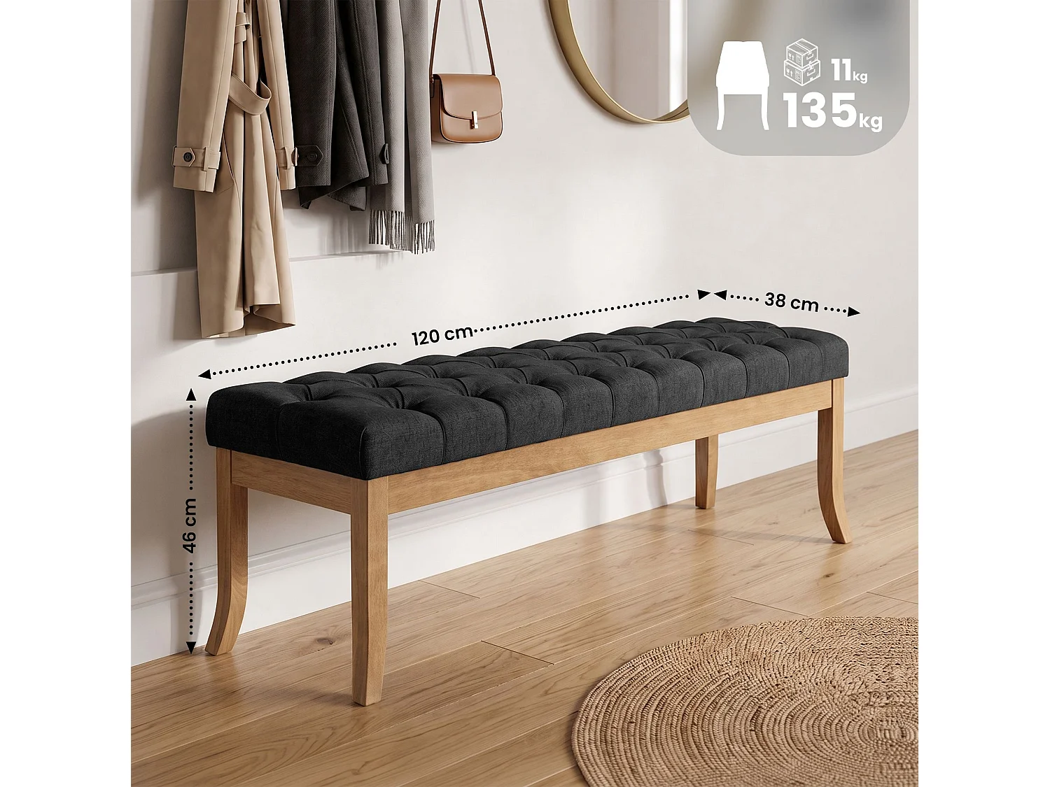 Banquette - Tissu - Gris foncé - Ramses