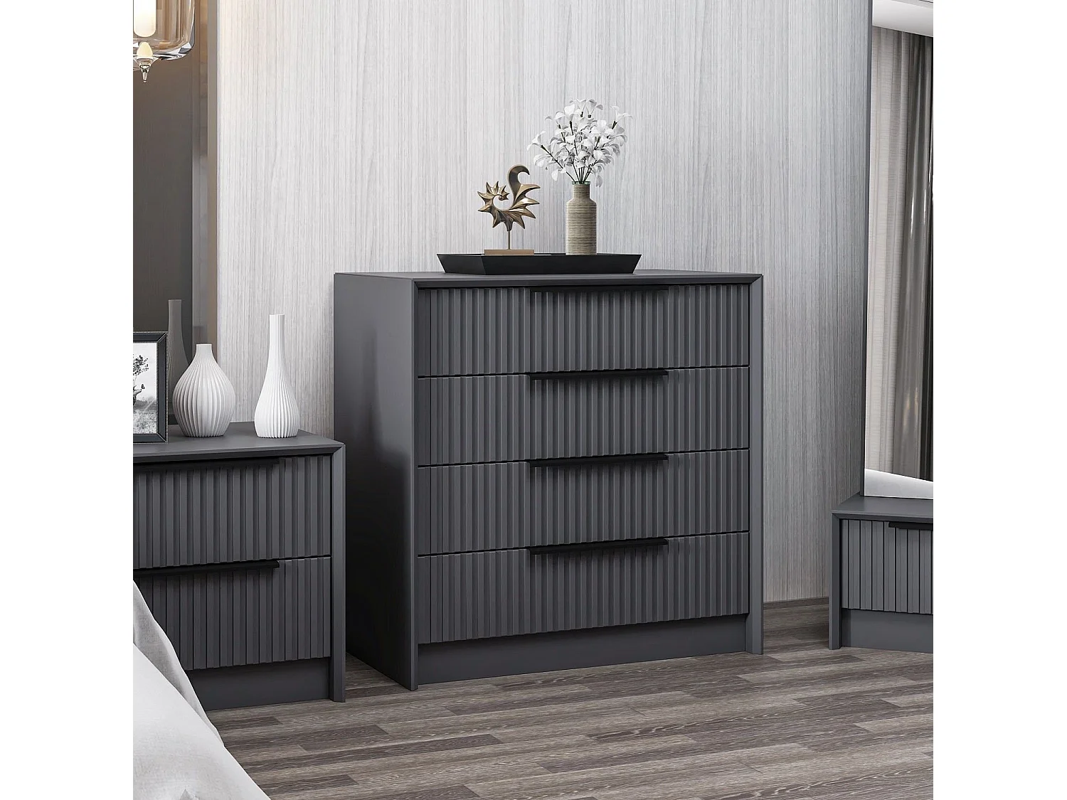 Commode 4 tiroirs Eurybie L100cm Anthracite