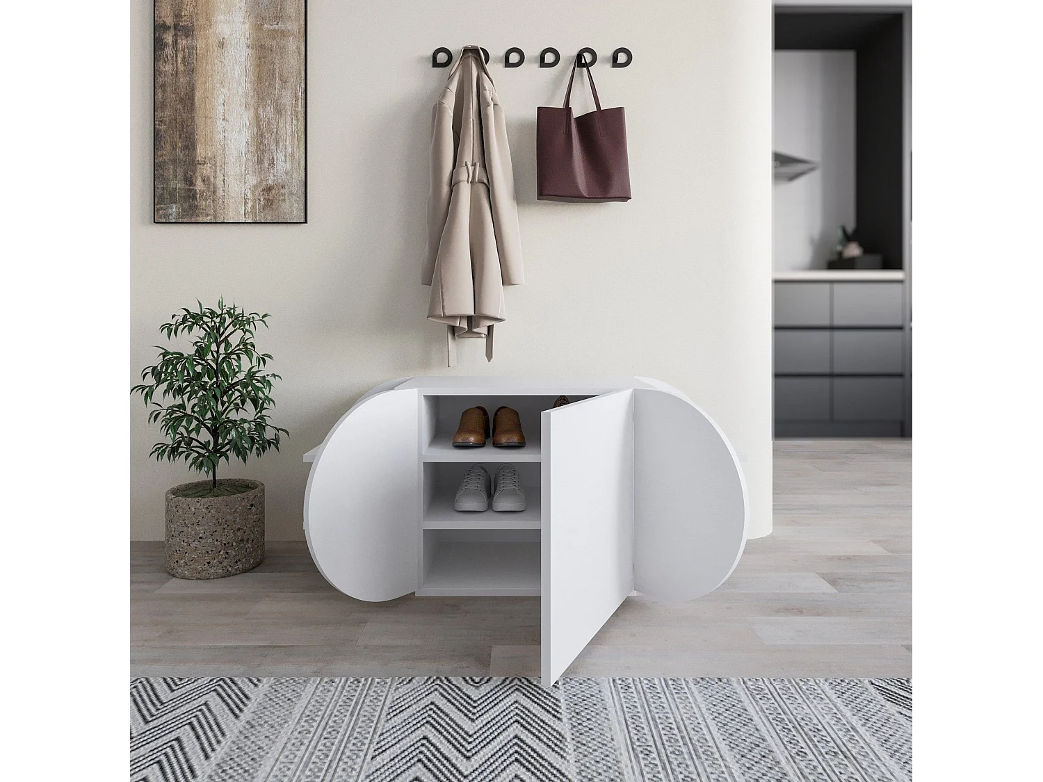 Zapatero Kailua 2145, Blanco, 110x50x40cm, Aglomerado laminado