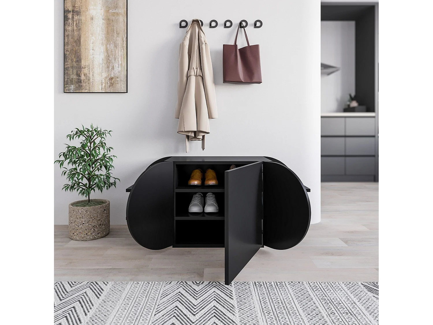 Zapatero Kailua 2145, Negro, 110x50x40cm, Aglomerado laminado