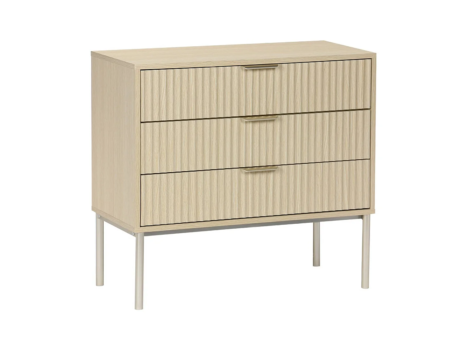 Cómoda efecto madera y metal, 3 cajones natural