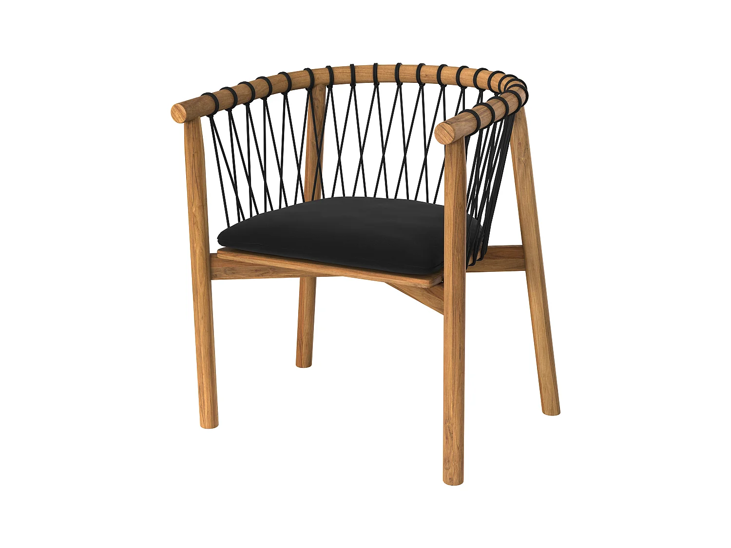 Sedia da giardino in legno di teak e tessuto nero - Yago