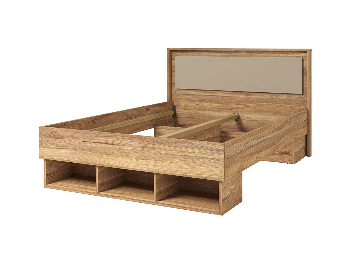 Lit 140x200 VOX avec 3 niches et 2 emplacements pour tiroirs, sans sommier