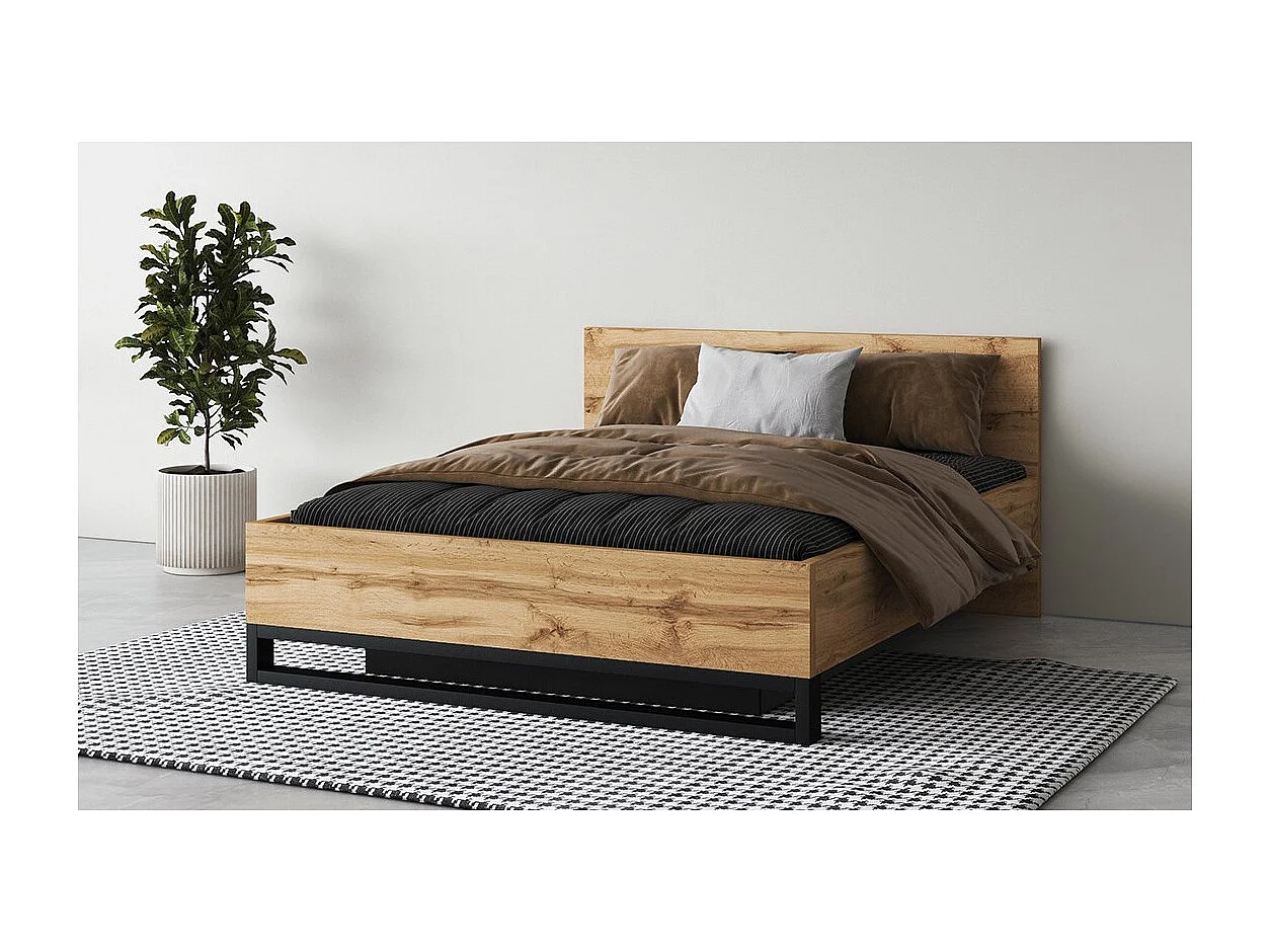 Lit 140x200 VOX avec 3 niches et 2 emplacements pour tiroirs, sans sommier