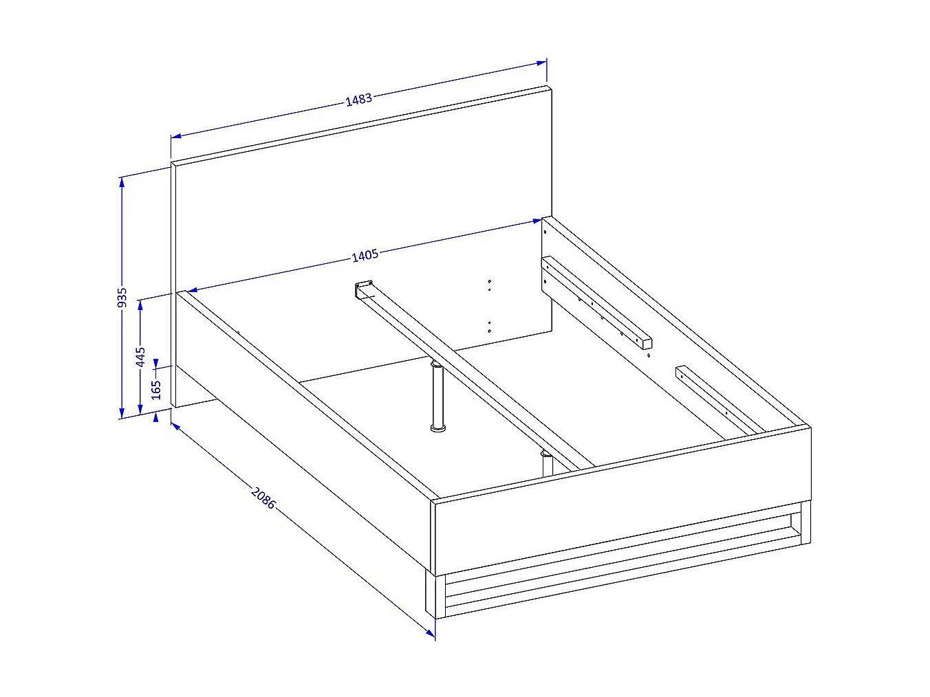 Lit 140x200 VOX avec 3 niches et 2 emplacements pour tiroirs, sans sommier