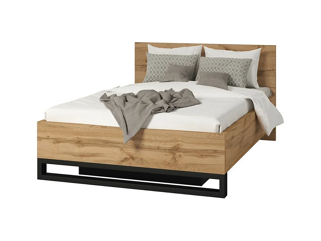 Opbergbed 160x200 in industriële stijl - MILOS collectie. Kleur ruw eiken en zwart.