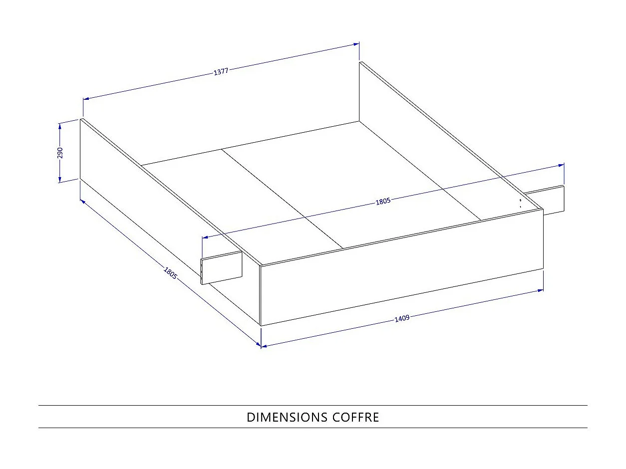 Lit coffre 180x200 style industriel - Collection MILOS. Coloris chêne brut et noir.