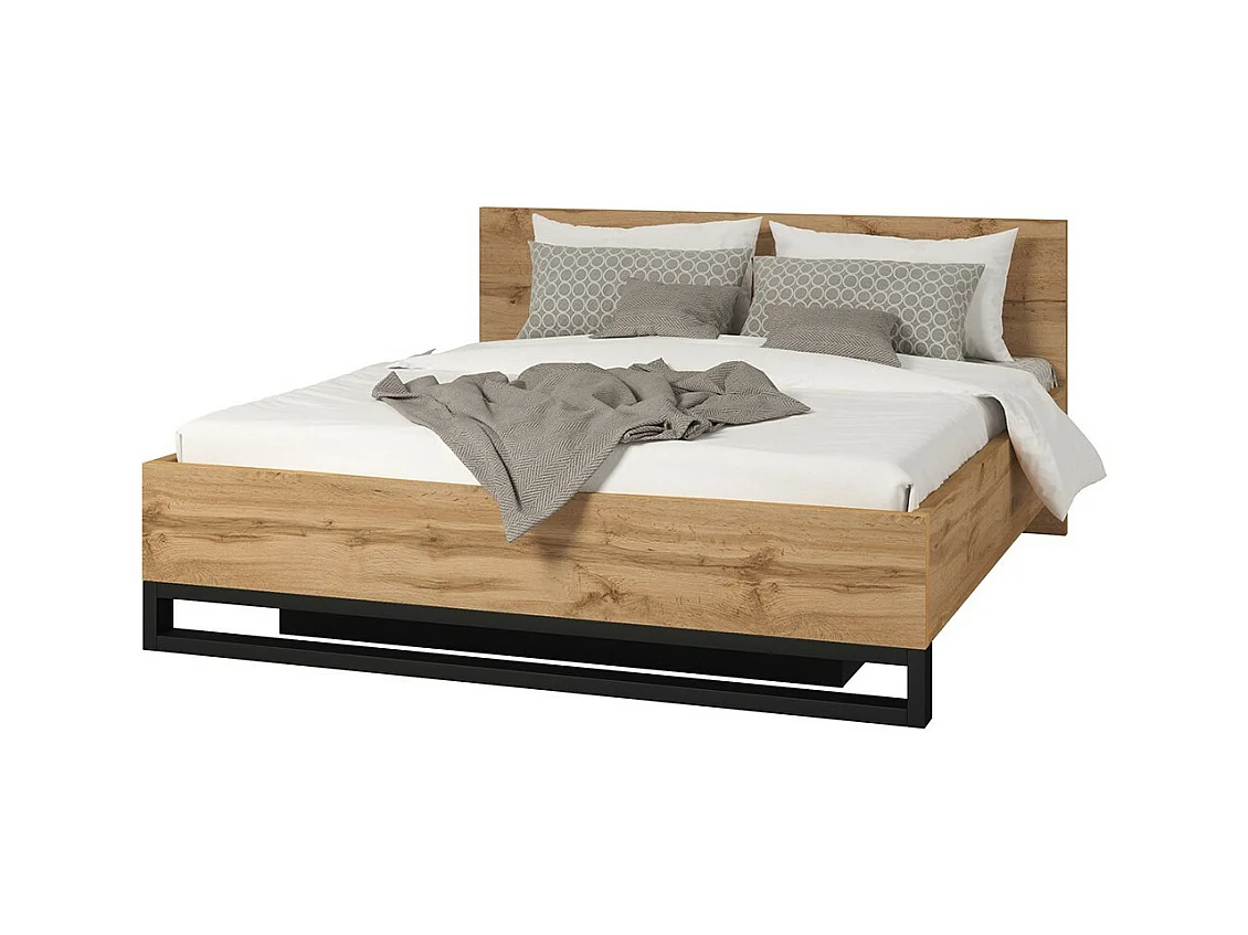 Opbergbed 180x200 in industriële stijl - Collectie MILOS. Kleur ruw eiken en zwart.