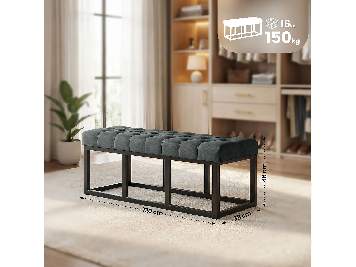 Banquette - Tissu - Gris foncé - Amun