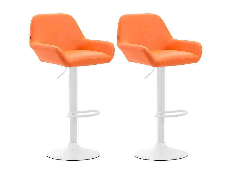 Lot de 2  Tabouret de bar - Similicuir (PVC) & Blanc - Orange - Braga