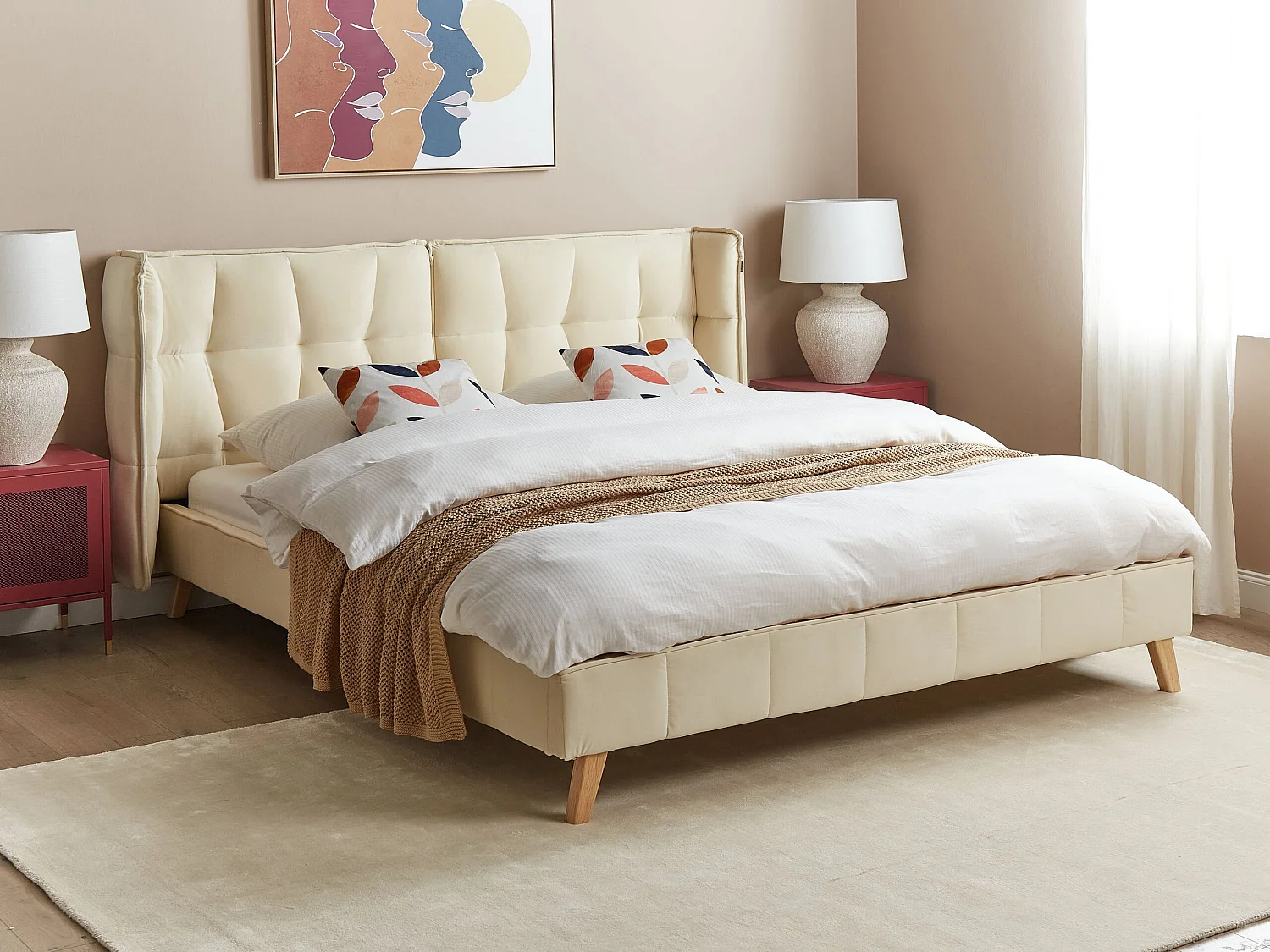 Lit avec sommier Velours SENLIS 160 x 200 cm Beige