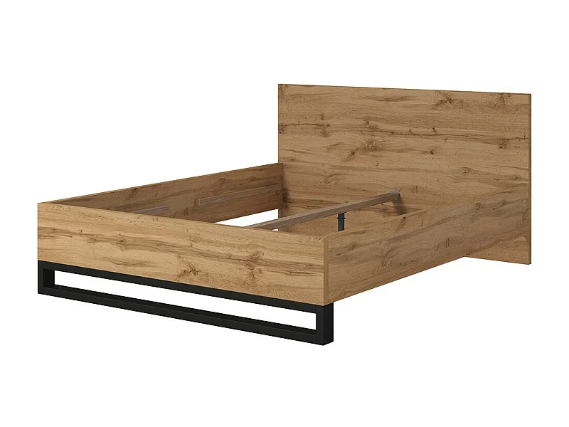 Volwassen bed 160x200 in industriële stijl - Collectie MILOS. Kleur ruw eiken en zwart.