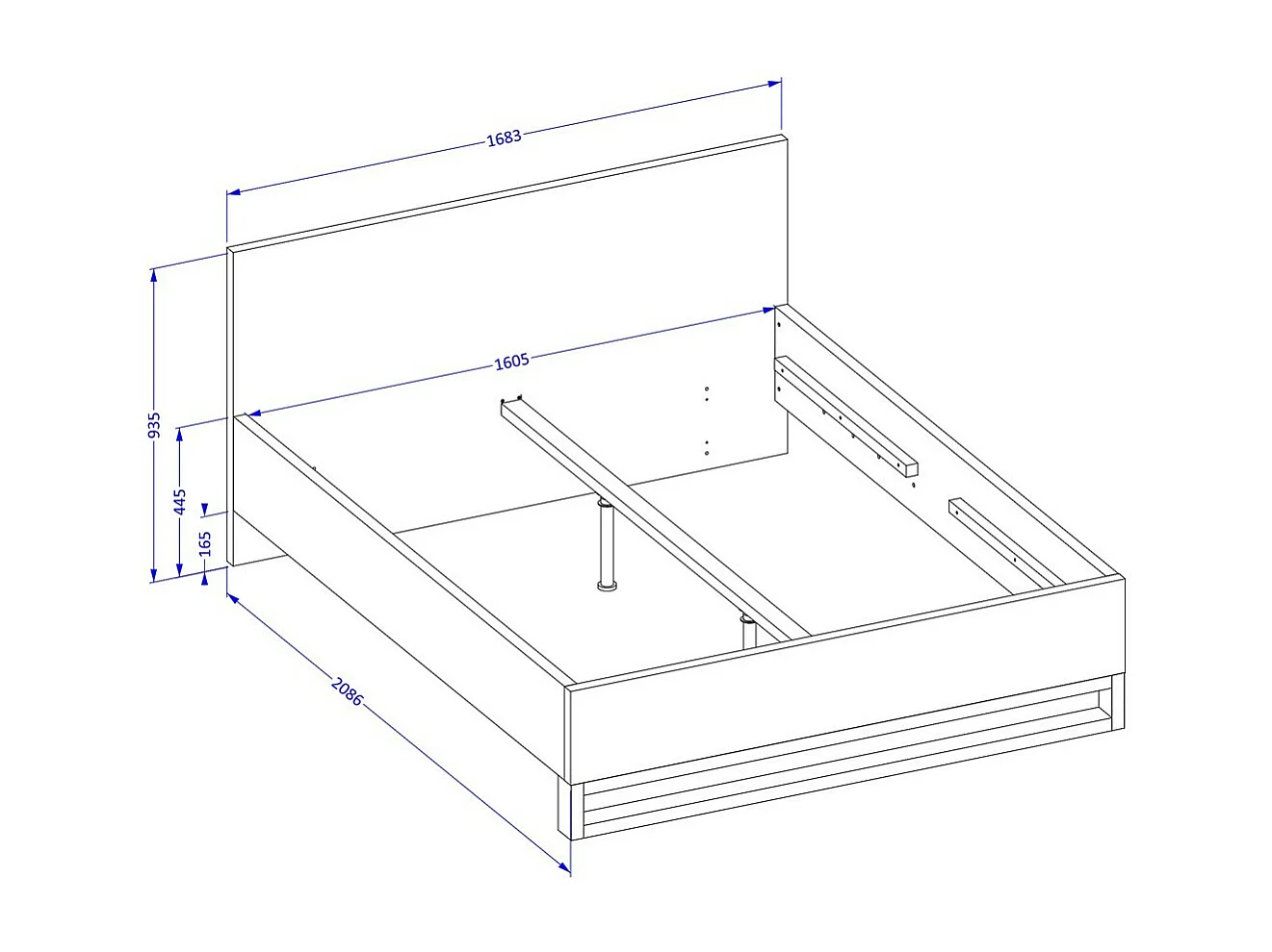 Lit adulte 160x200 style industriel - Collection MILOS. Coloris chêne brut et noir.