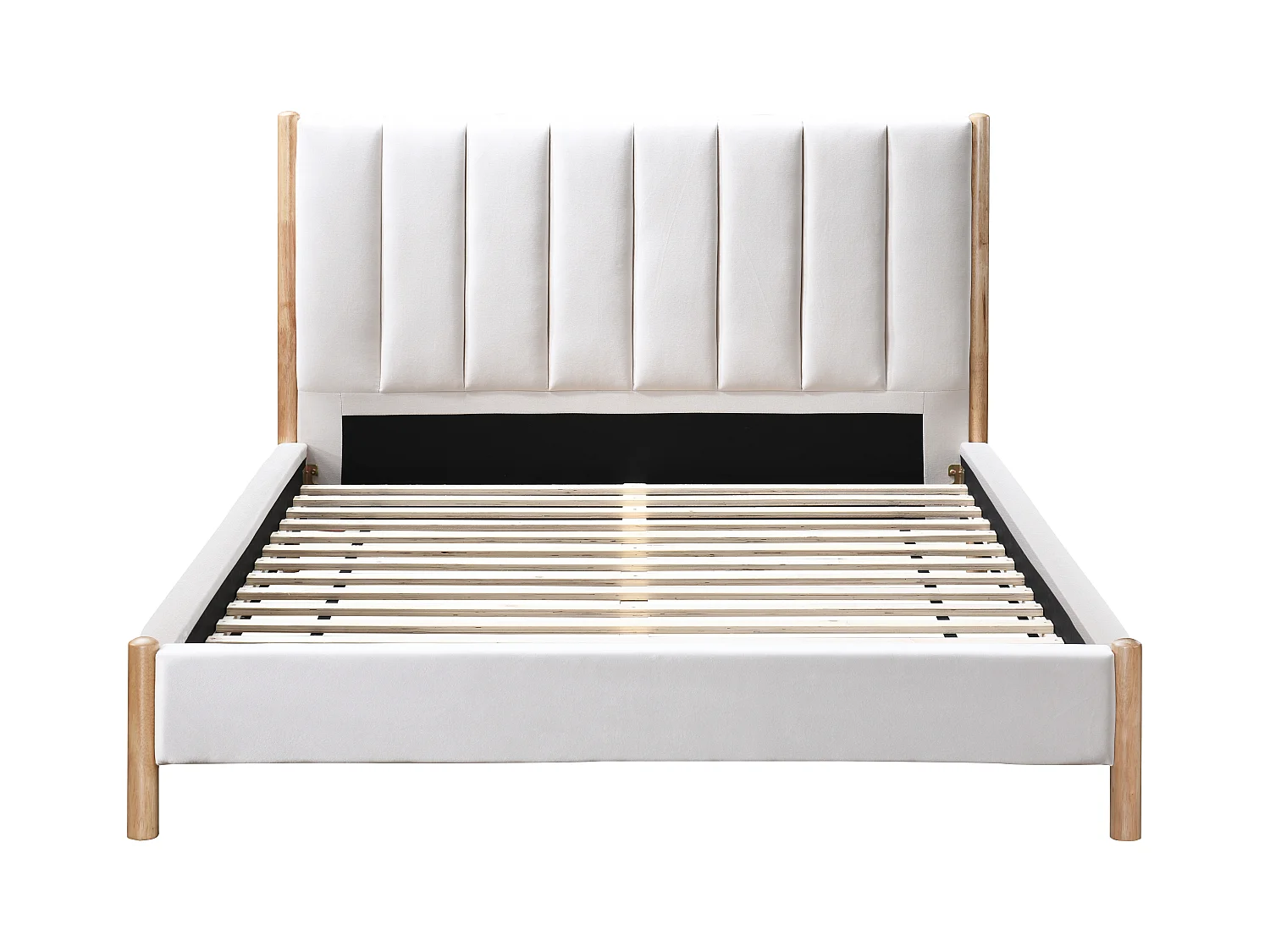 Lit 160 x 200 cm avec tête de lit coutures verticales - Velours - Ivoire + Matelas - SIZAMA