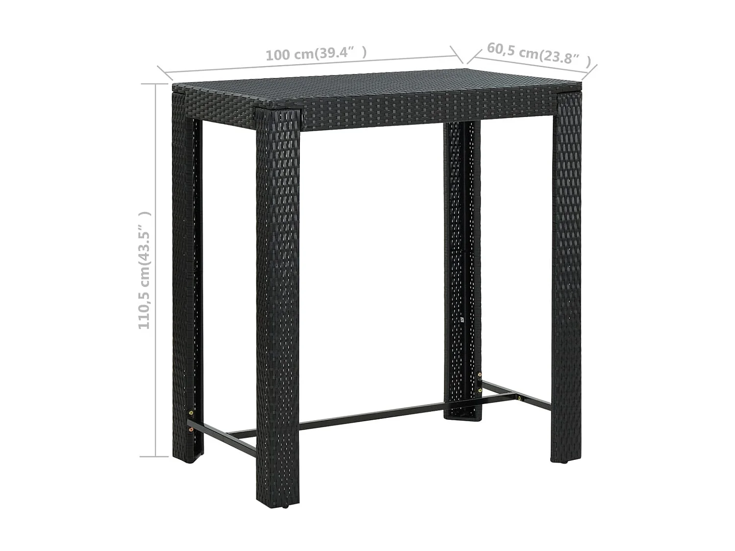 Tavolo da Bar da Giardino Nero 100x60,5x110,5 cm Polyrattan