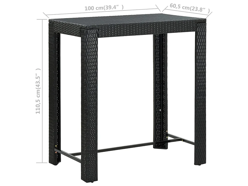 Tavolo da Bar da Giardino Nero 100x60,5x110,5 cm Polyrattan