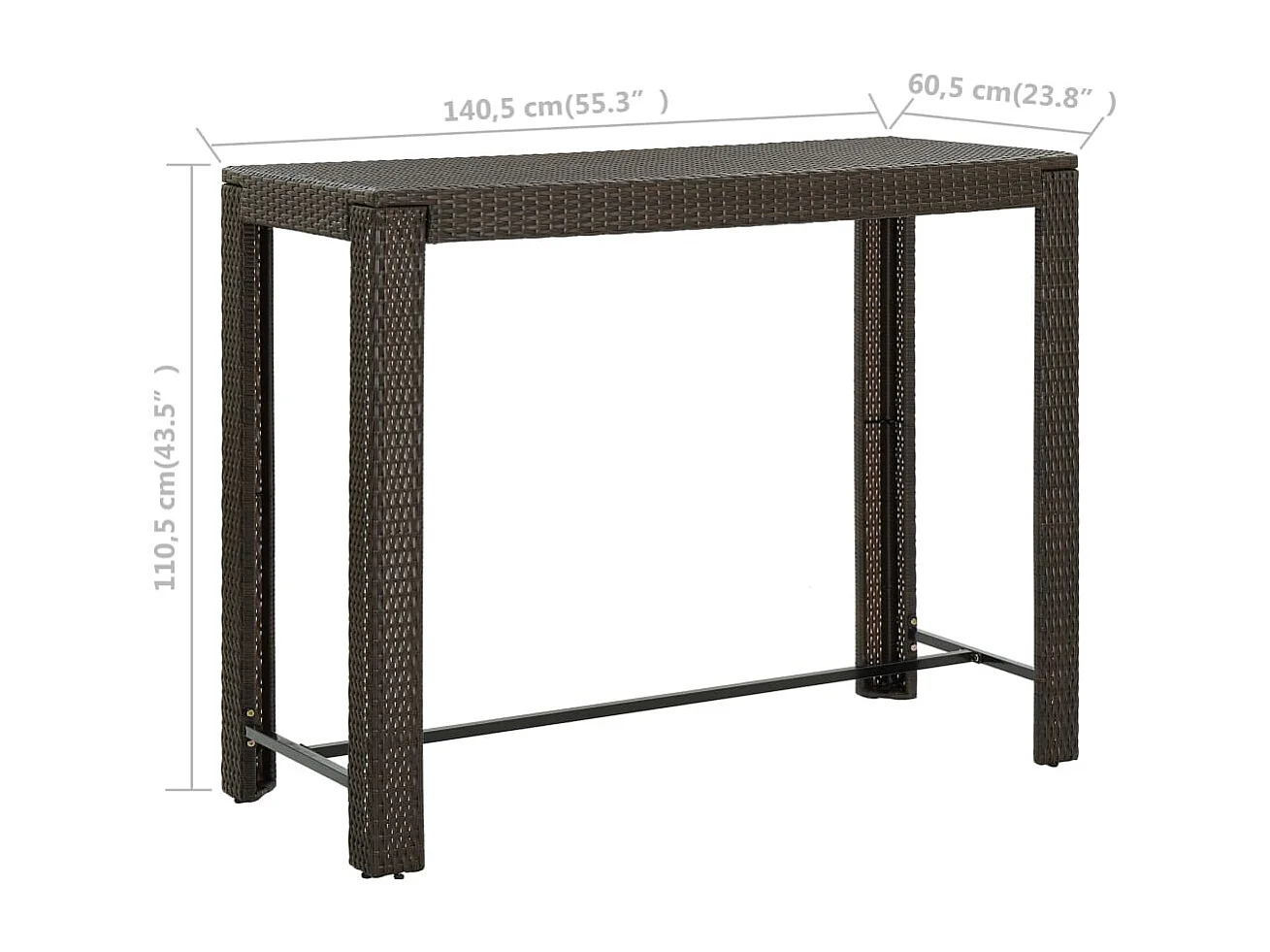 Garten-Bartisch Braun 140,5x60,5x110,5 cm Poly Rattan