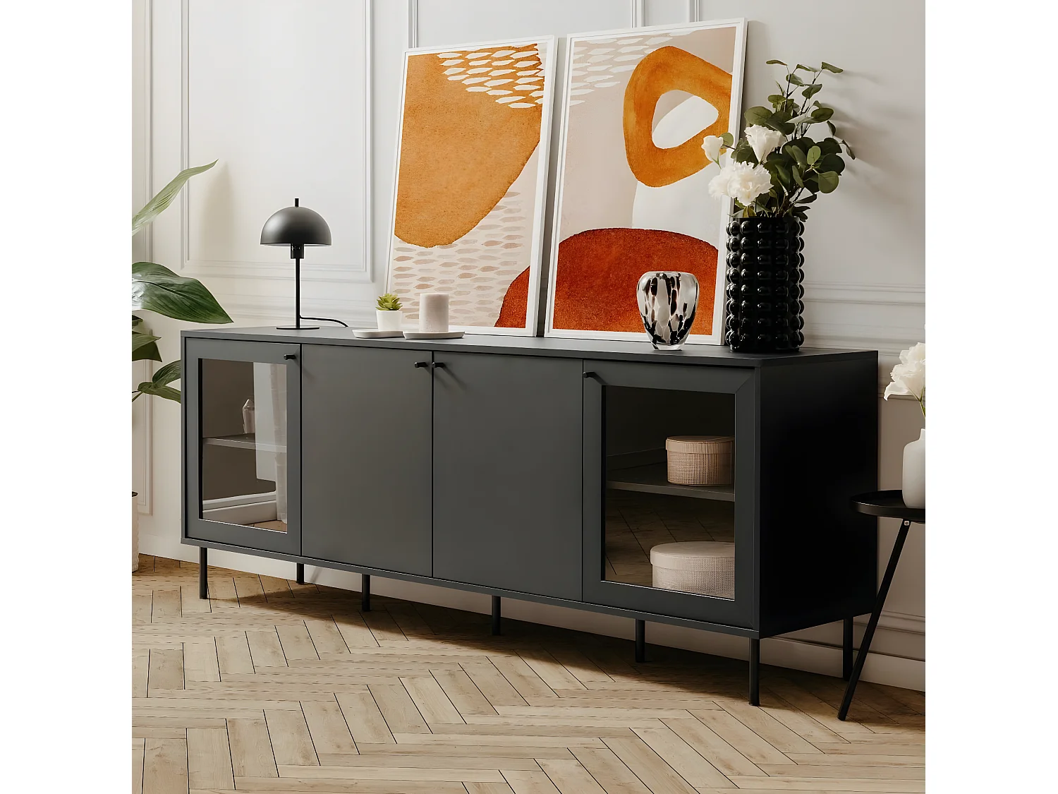 Buffet Base 4 Porte di cui 2 Vetrate Blu Navy L180 cm - BOGOTA