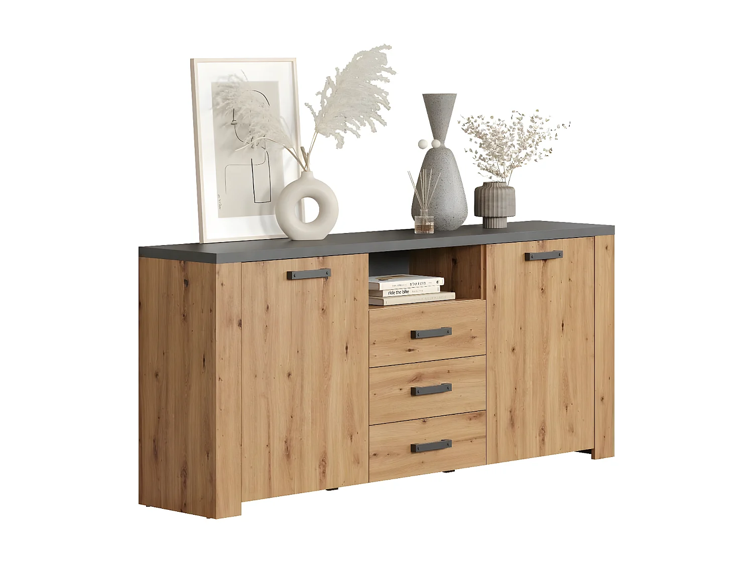 Buffet 2 Portes 3 Tiroirs et 1 Niche L180 cm - FOLLOW