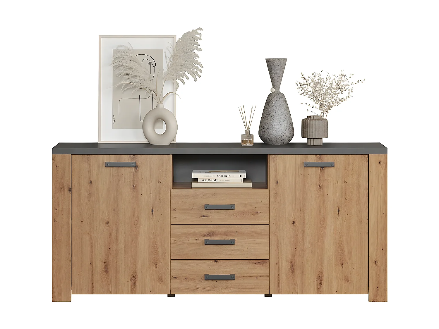 Buffet 2 Portes 3 Tiroirs et 1 Niche L180 cm - FOLLOW