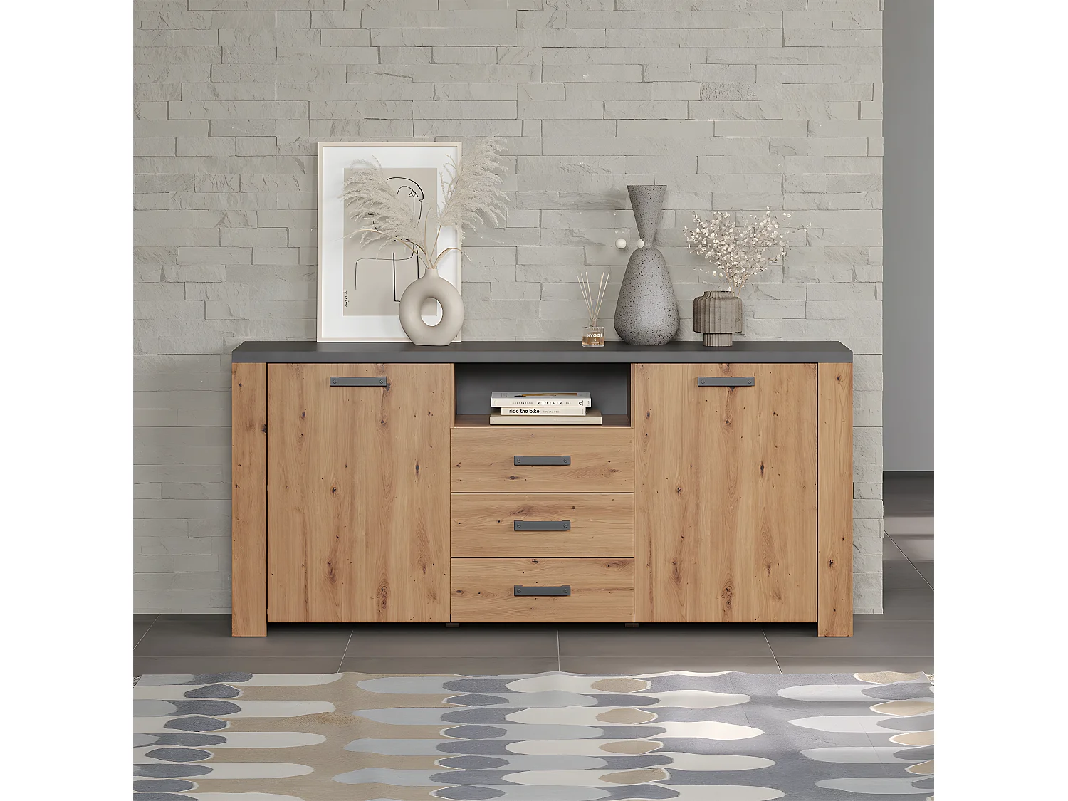 Buffet 2 Portes 3 Tiroirs et 1 Niche L180 cm - FOLLOW