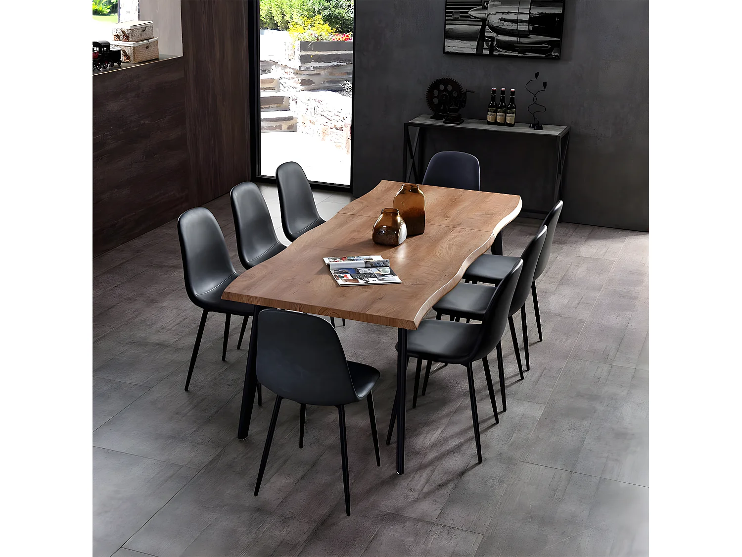 STIK - Table Repas 150cm Allongeable Plateau Effet Bois Brut