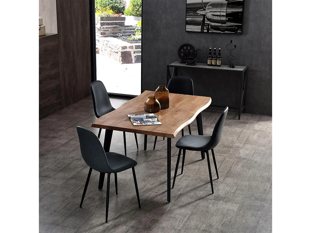 STIK - Table Repas 150cm Allongeable Plateau Effet Bois Brut