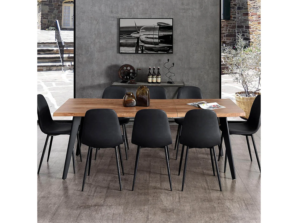 STIK - Table Repas 150cm Allongeable Plateau Effet Bois Brut