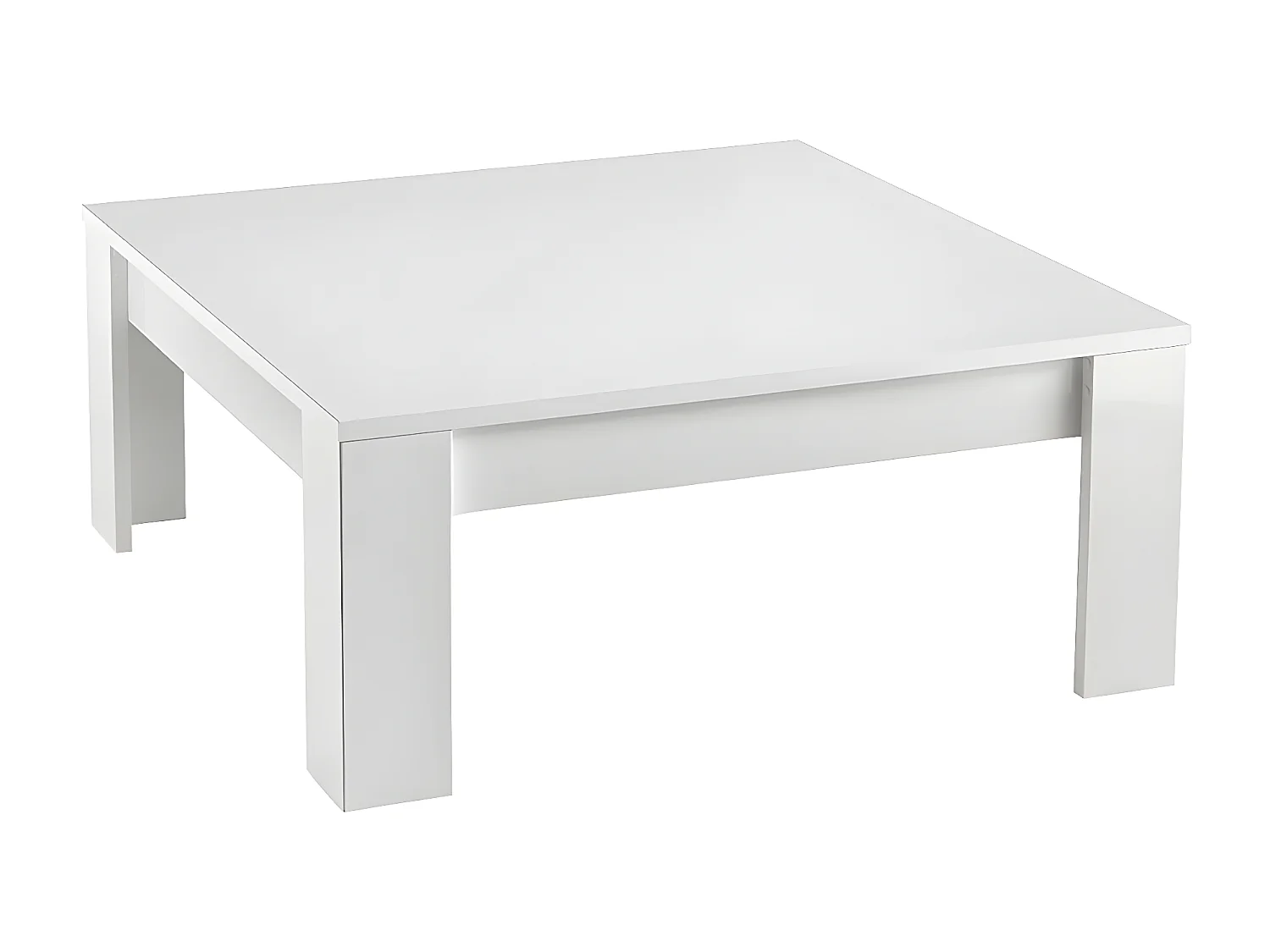 DENAE - Ensemble Salon Laqué Blanc Brillant Meuble TV + Buffet 2 Portes + Table Basse Carrée