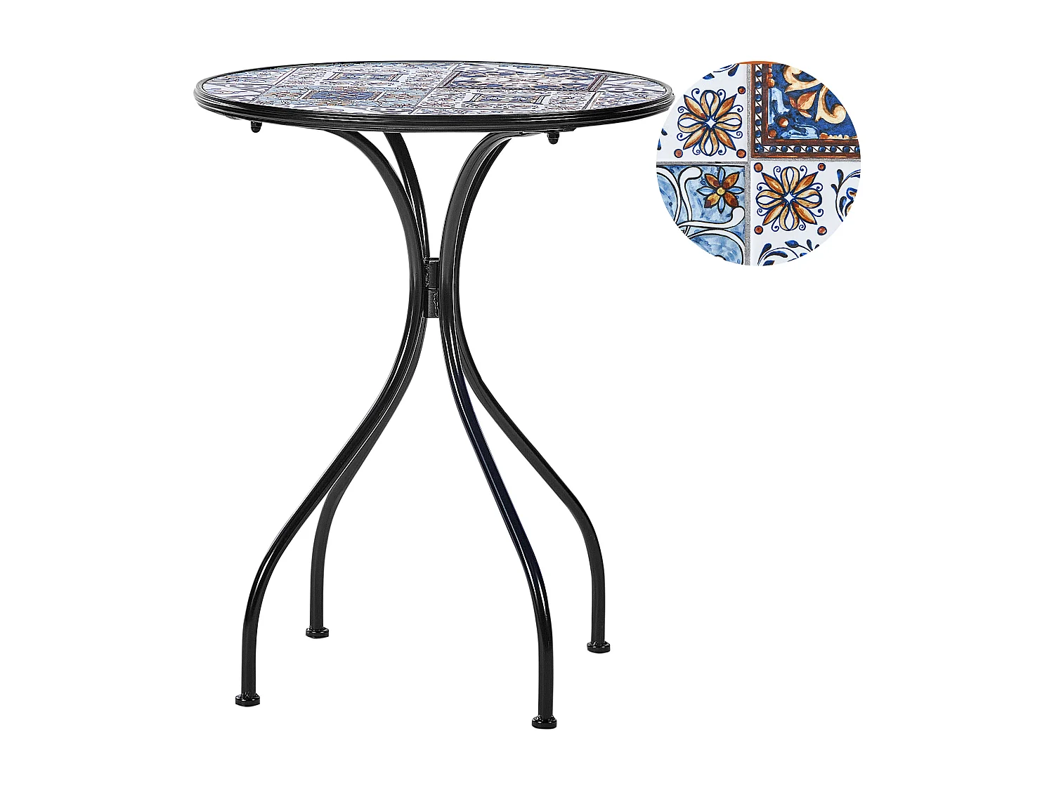 Gartentisch Metall schwarz / blau Mosaik Muster 60 cm rund Civita