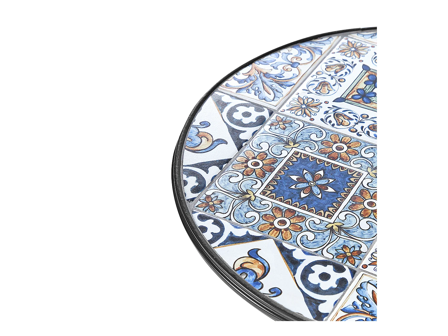 Gartentisch Metall schwarz / blau Mosaik Muster 60 cm rund Civita