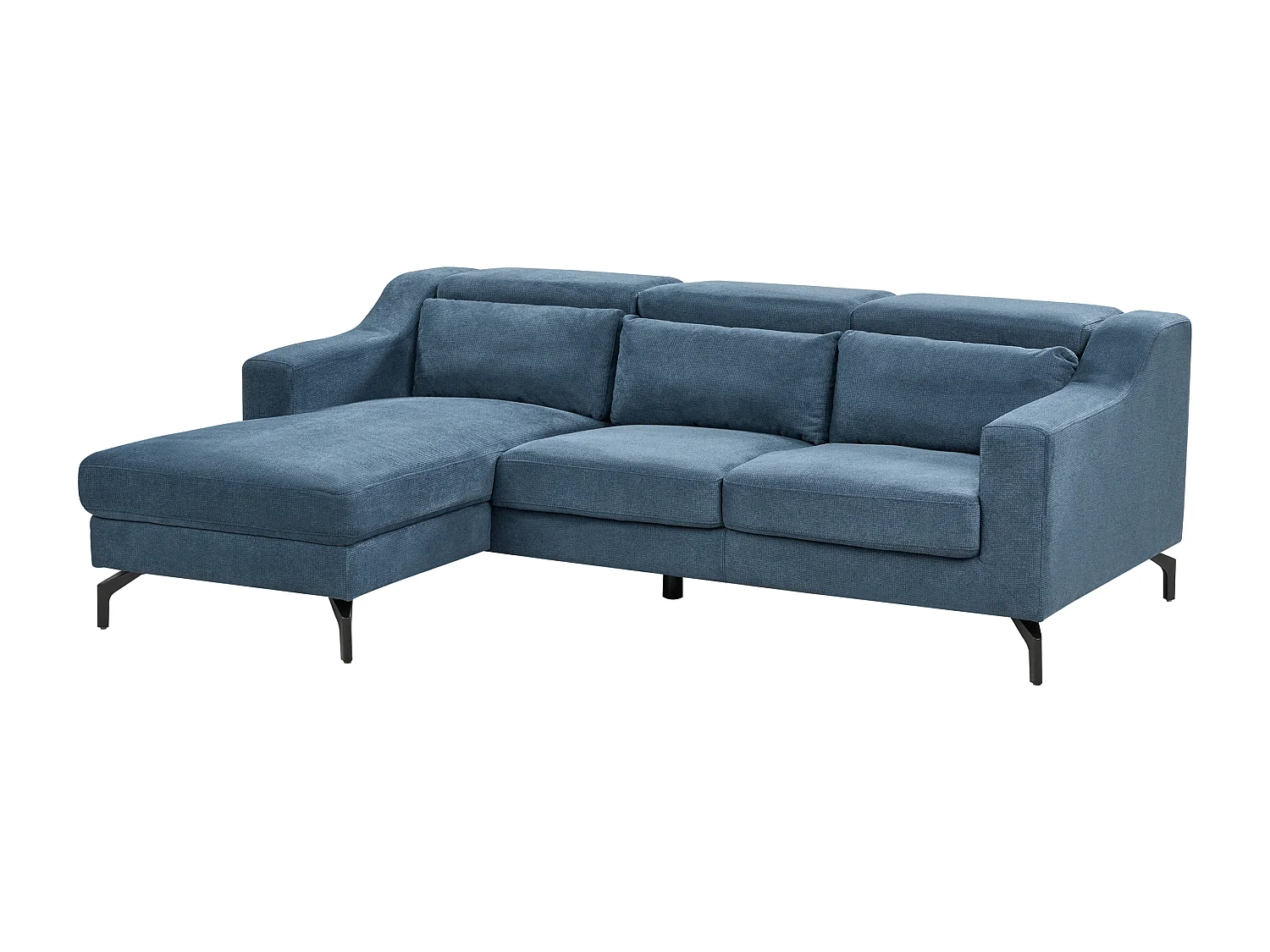 4-Sitzer Sofa L-Form Chenille Stoff blau mit Chaiselongue rechts 3 Kissen Glosli