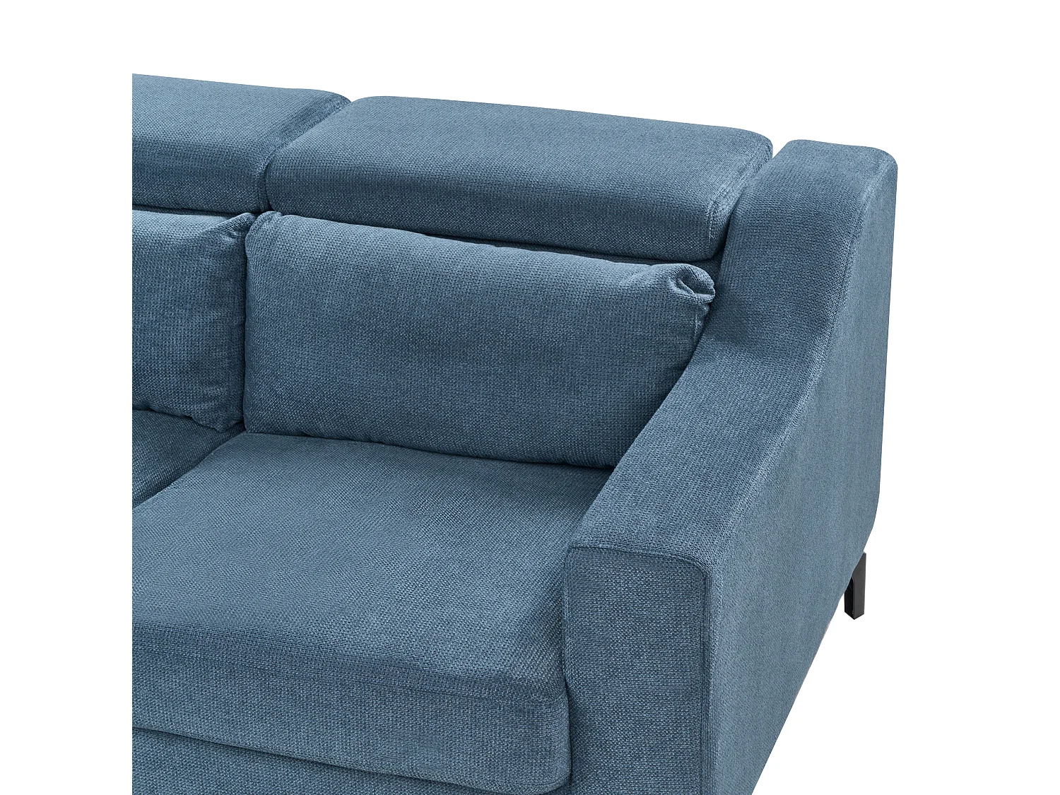 4-Sitzer Sofa L-Form Chenille Stoff blau mit Chaiselongue rechts 3 Kissen Glosli