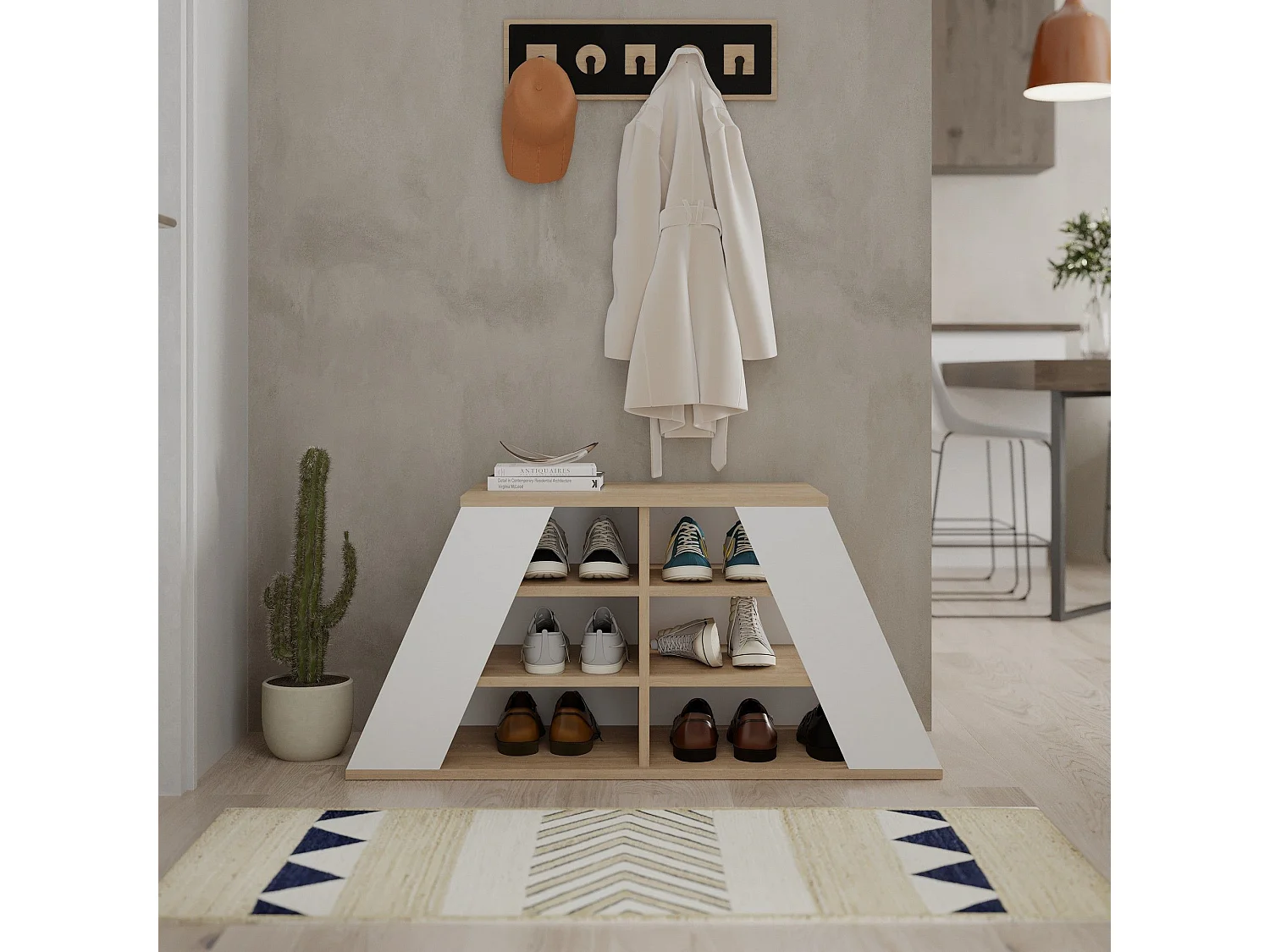 Zapatero Kailua 2157, Blanco|Roble, 106x50x38cm, Aglomerado laminado