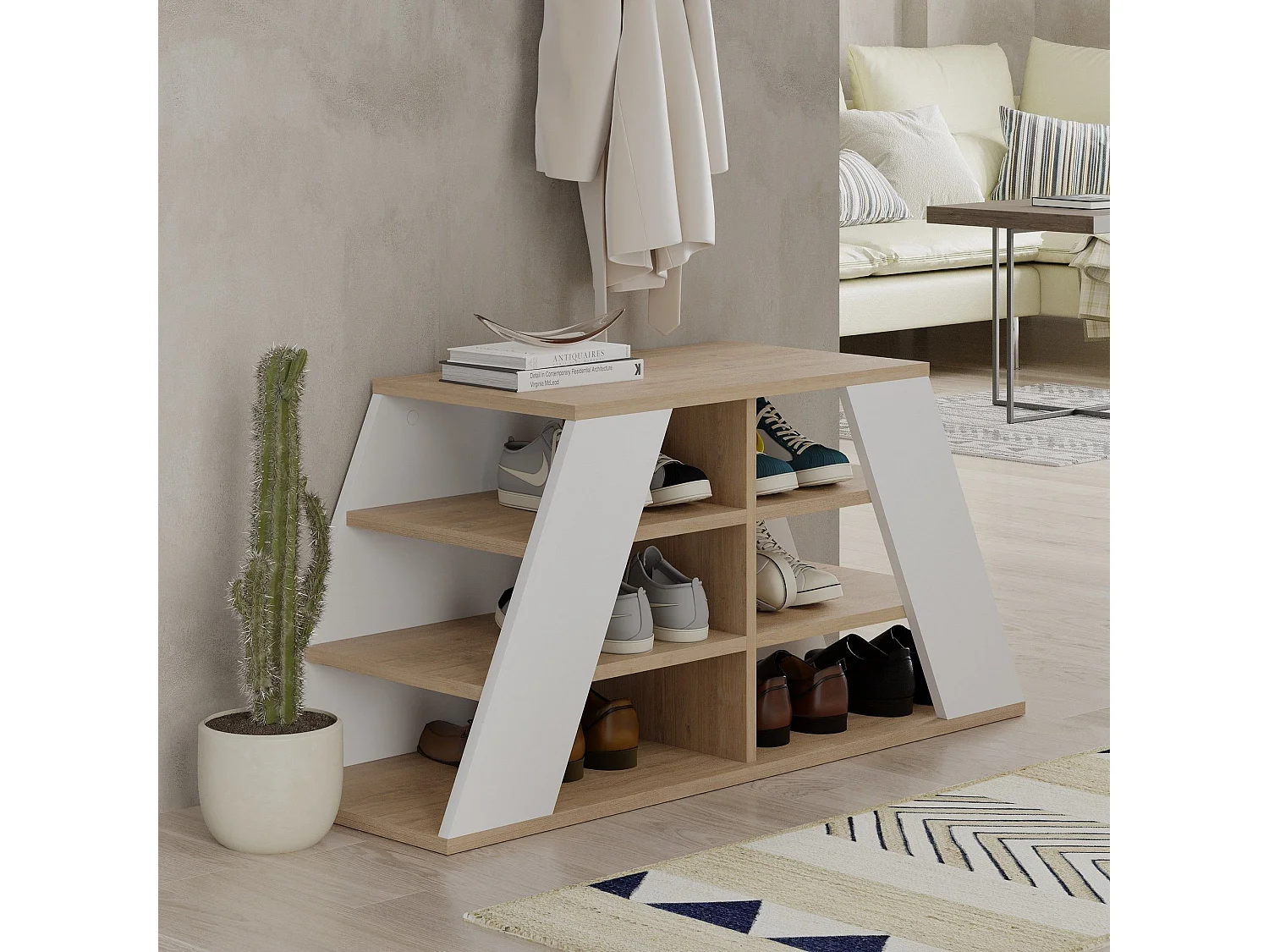 Zapatero Kailua 2157, Blanco|Roble, 106x50x38cm, Aglomerado laminado