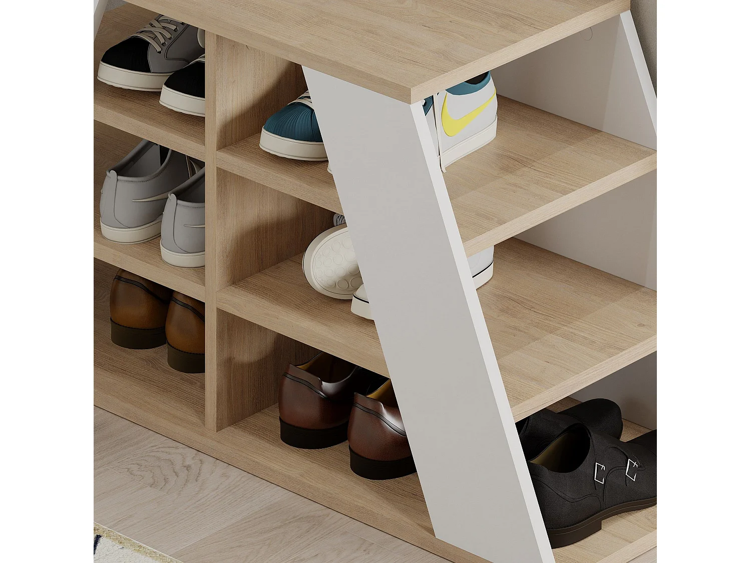 Meuble à chaussures design Piramit L105,5cm Chêne clair et Blanc