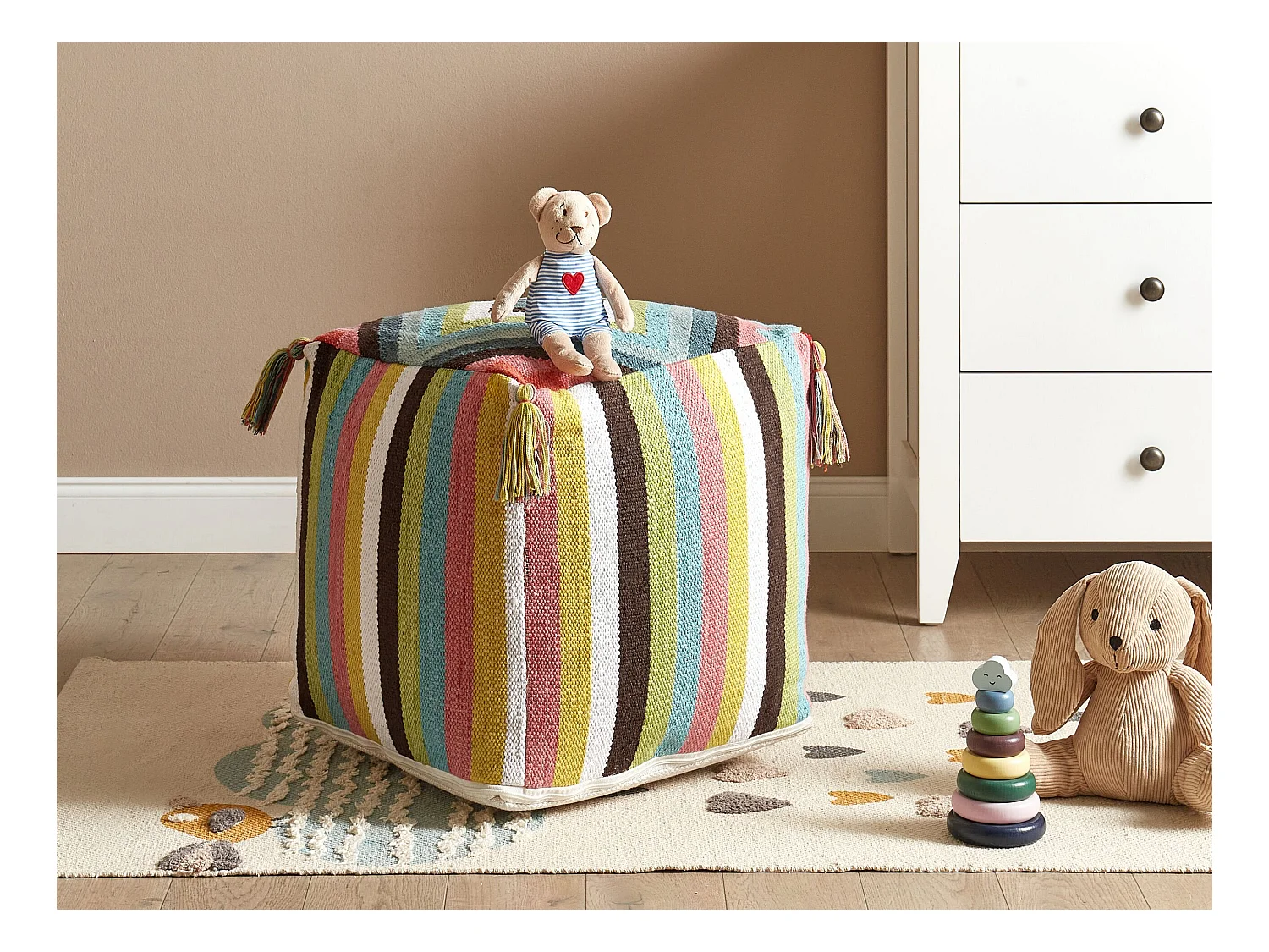 Pouf Sitzpouf Baumwolle bunt 45x45 cm quadratisch mit EPS-Füllung Boho Moneasa