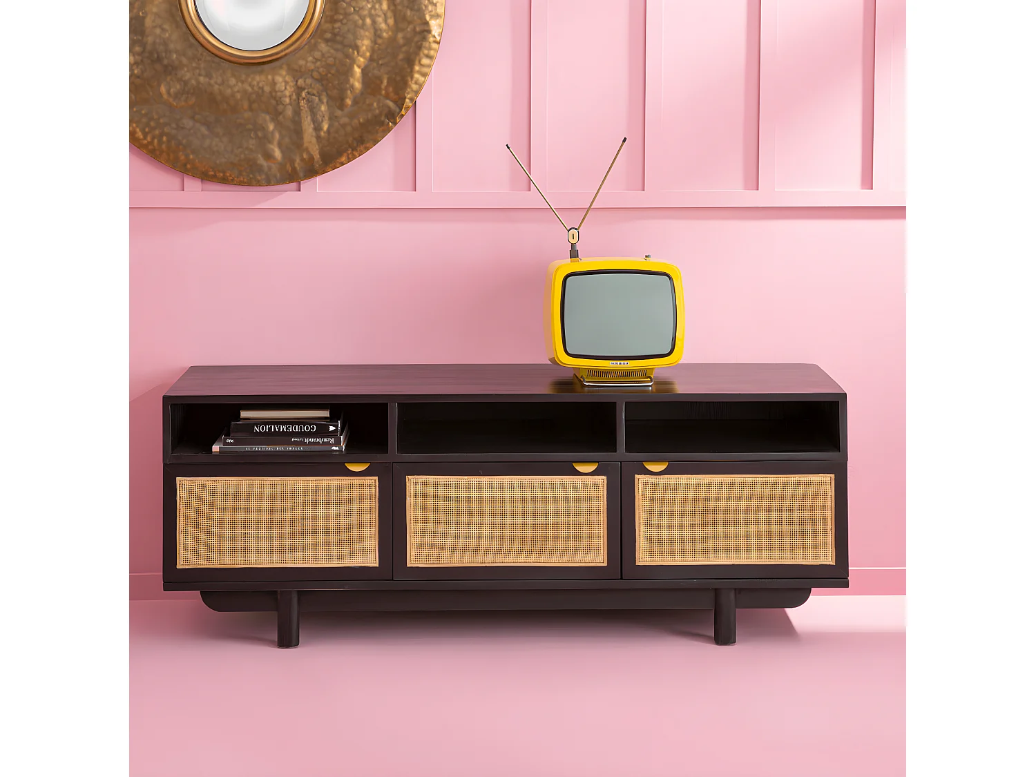 Meuble TV noir Calvi - L160 cm