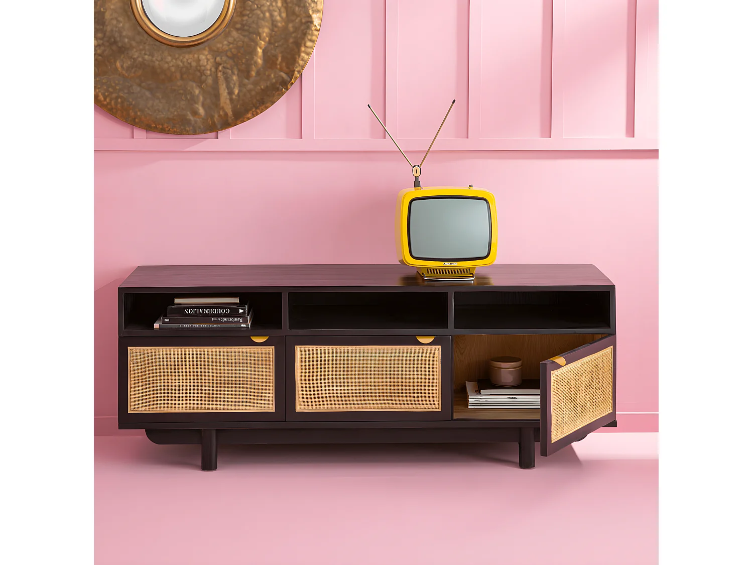 Meuble TV noir Calvi - L160 cm