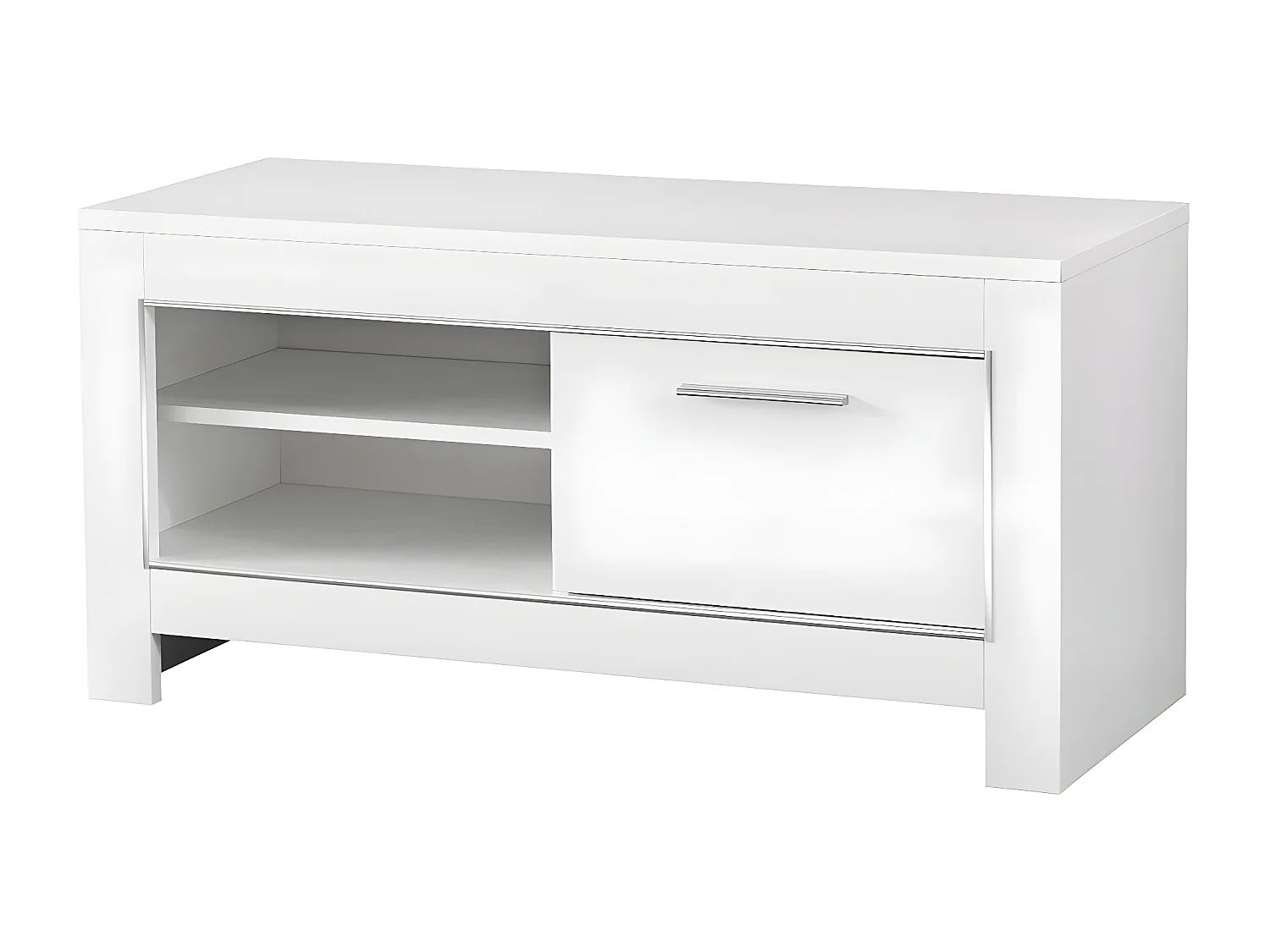 DENAE - Ensemble Salon Séjour Laqué Blanc Brillant Meuble TV + Buffet 3 Portes + Table 100cm