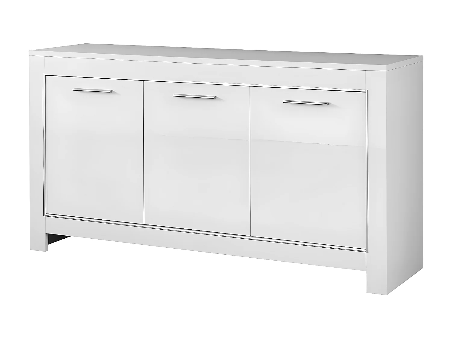 DENAE - Ensemble Salon Séjour Laqué Blanc Brillant Meuble TV + Buffet 3 Portes + Table 100cm