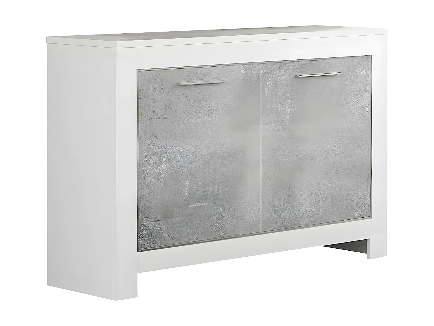 DENAE - Ensemble Salon Séjour Blanc et Gris Marbré Meuble TV + Buffet 3 Portes + Table 100cm