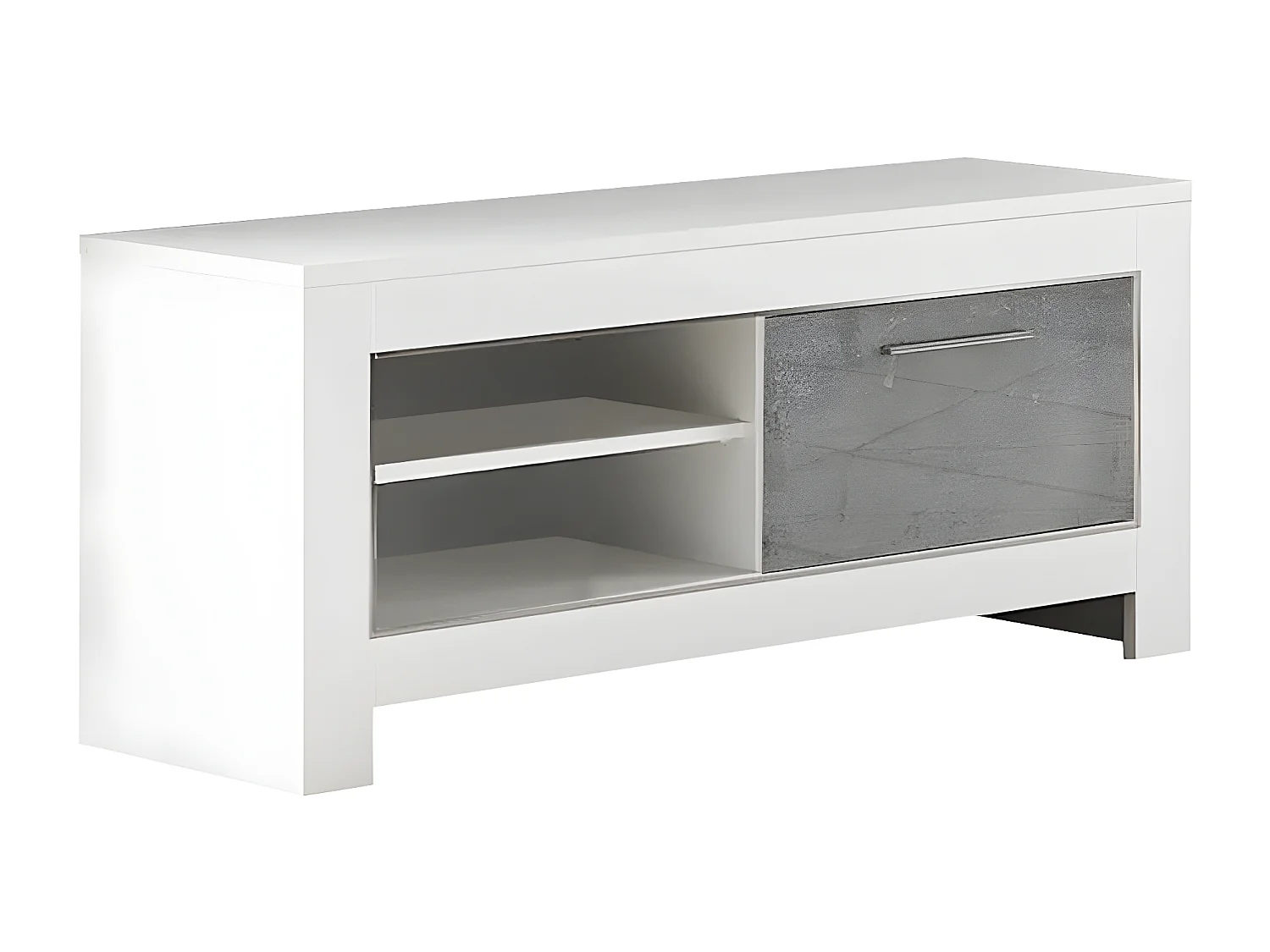 DENAE - Ensemble Salon Séjour Blanc et Gris Marbré Meuble TV + Buffet 3 Portes + Table 100cm